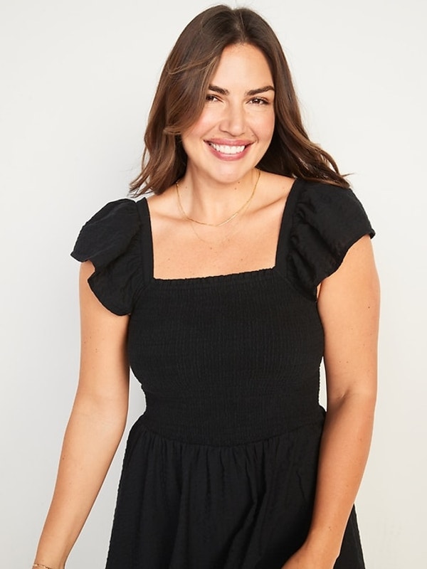 Old Navy Fit & Flare Flutter-Sleeve Smocked Seersucker Mini Dress